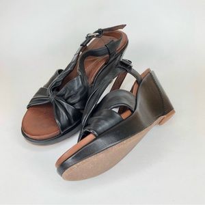 NAYA ANTHROPOLOGIE MAHER Black Leather Slingback Twist Platform Wedge Size 40